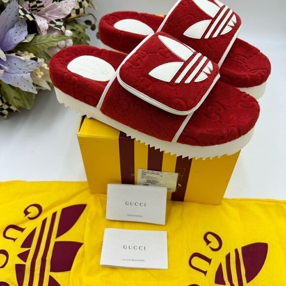 Men’s Gucci X Adidas, GG monogram, limited edition slides size 8, made in Italy - Picture 6 of 8
